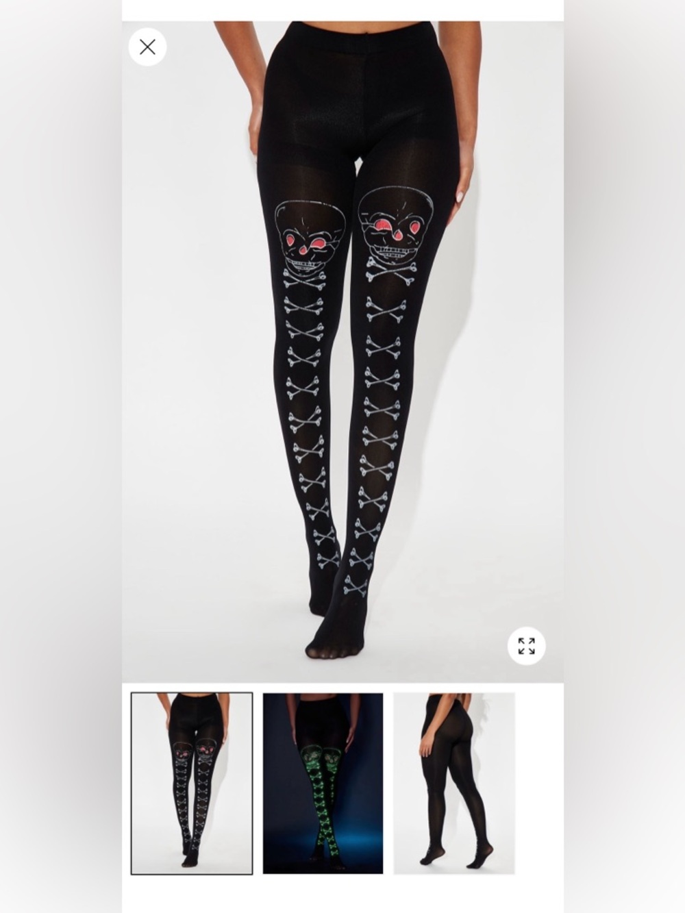 NWOT SHEIN Black Tights with Skull and Crossbones Glows In the Dark!